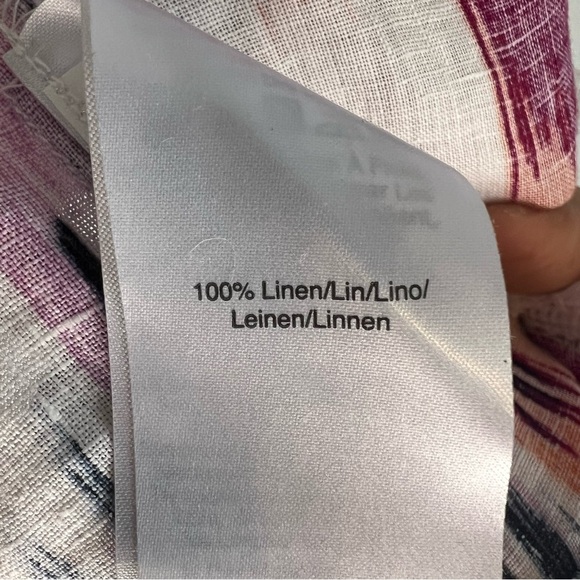 DKNY Womens Sleeveless Pullover Blouse Fringe Hem 100% Linen Tie Dye Sz L Boho - Picture 9 of 11